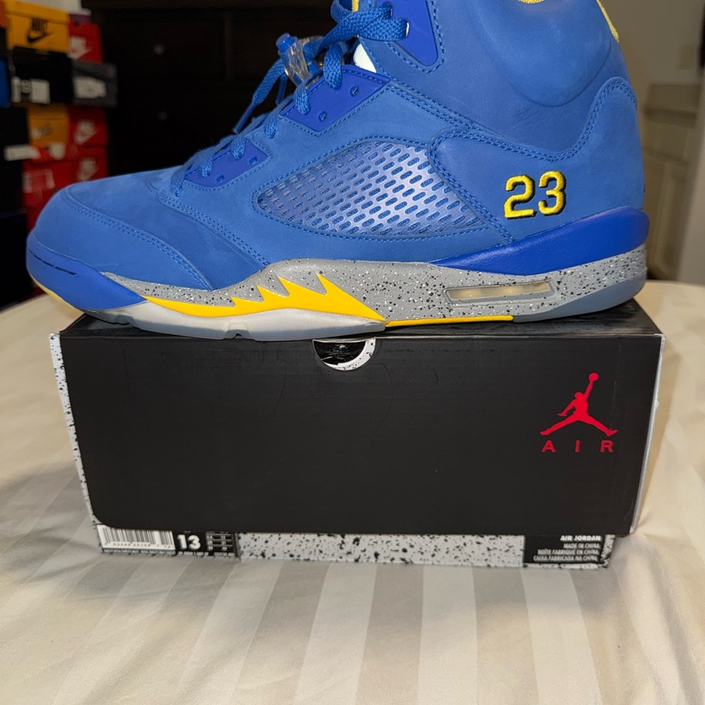 Laney 5s Blue and Yellow Air Jordan Sneakers